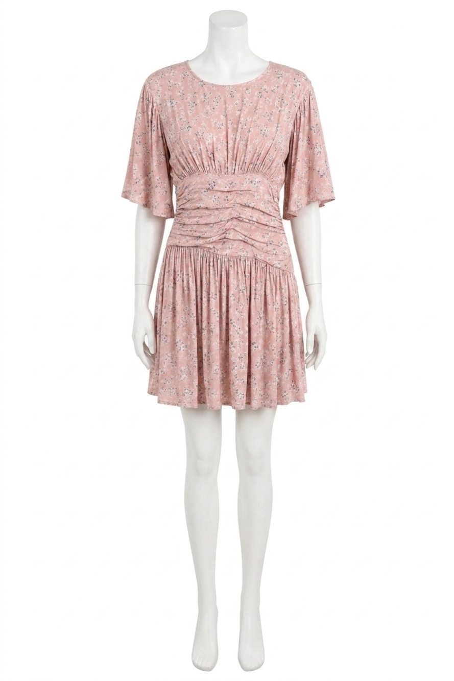 NEW SKY TO MOON short sleeve floral cinch waist dress in pink
